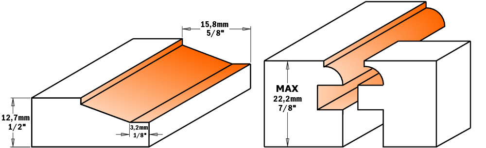 SET TRE FRESE PER ANTINE CMT cod 900.514.11 - GAMBO d 12 mm - CMT ORANGE  TOOLS